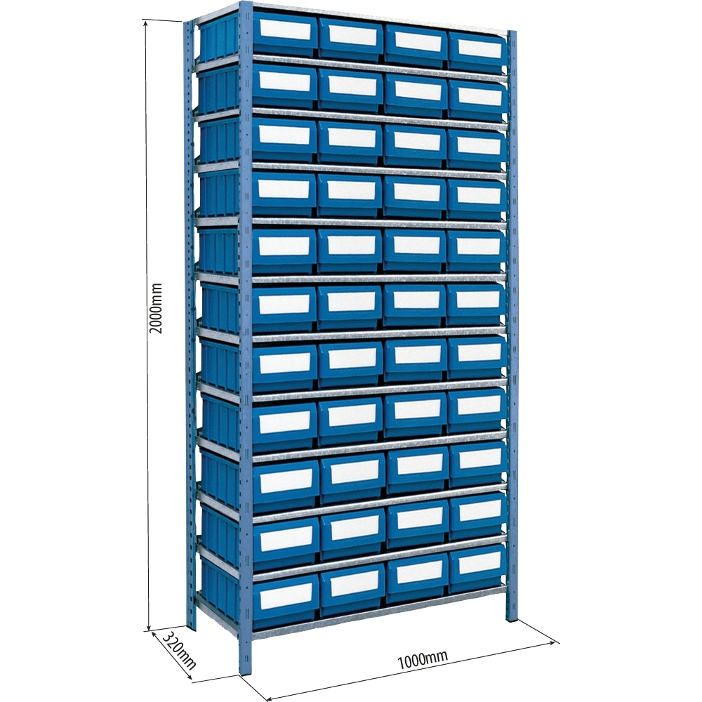 Etagère avec 44 boîtes à bec et 130 séparations 2000x1000x320mm TAYG - 09052