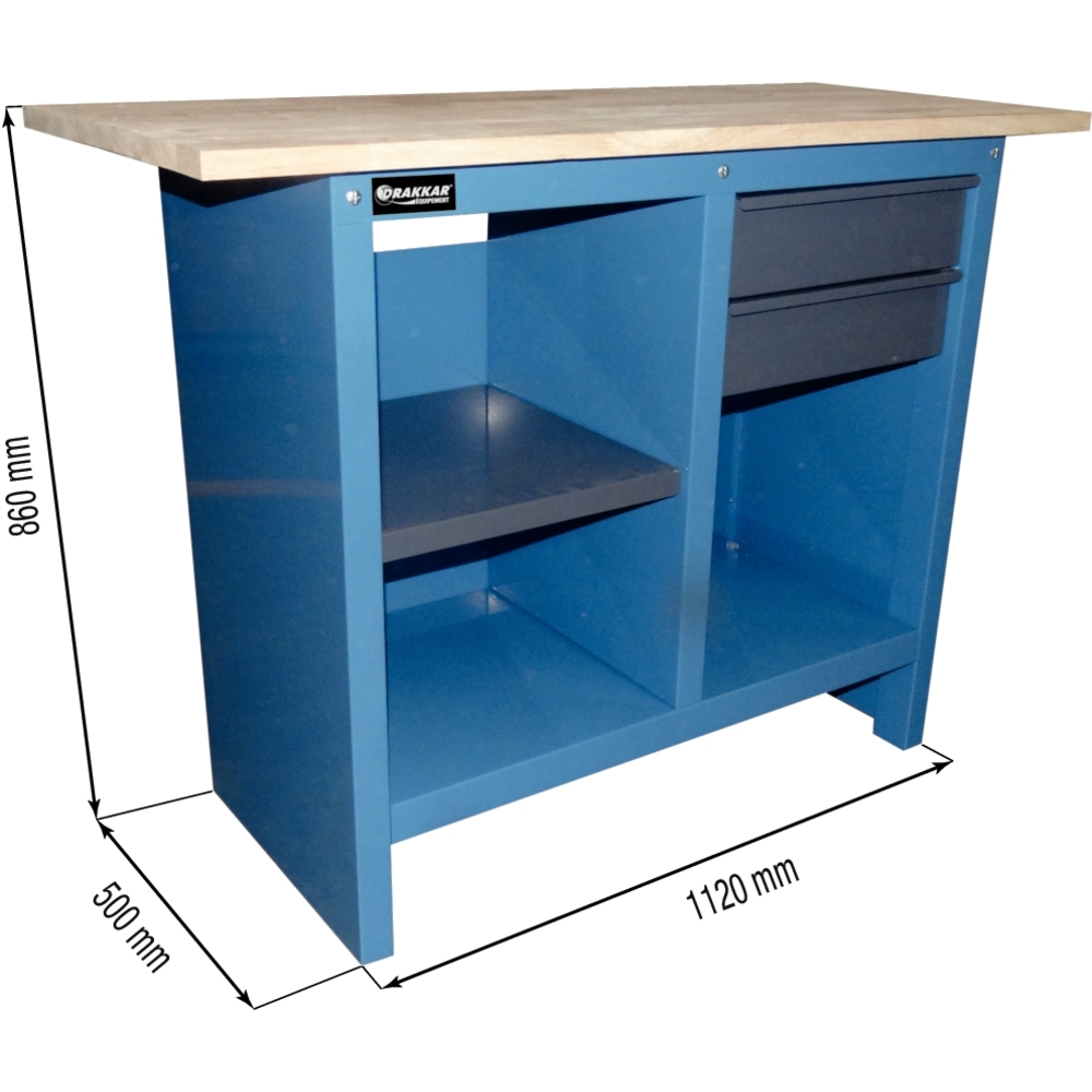 Etabli plateau bois avec 2 tiroirs et 3 étagères 1120x500mm 500kg DRAKKAR - 09057