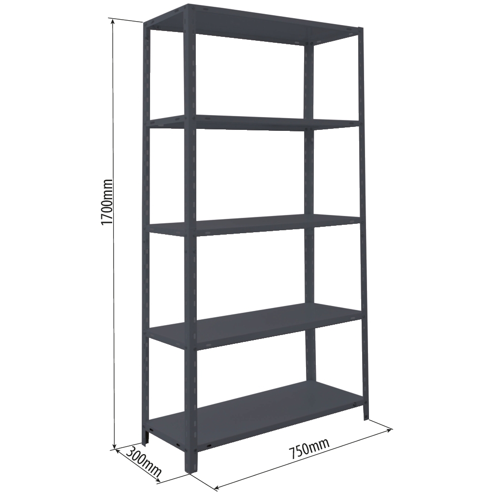 Etagère métallique à visser 5 tablettes métalliques 1700x750x300mm max 200kg STILKER - 09062