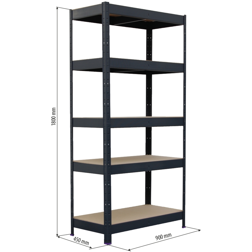 Etagère métallique à emboîter 5 tablettes bois 1800x900x450mm max 1,6T STILKER - 09067