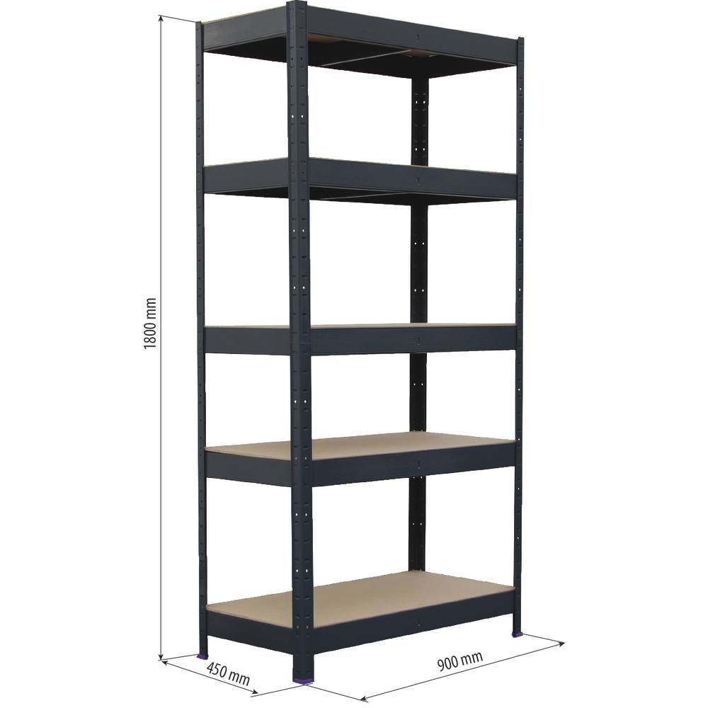 Etagère métallique à emboîter 5 tablettes bois 1800x900x450mm max 1,6T STILKER - 09067