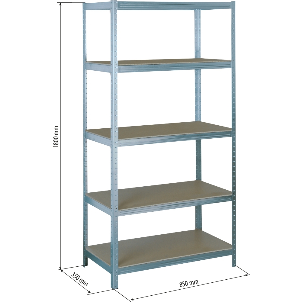 Etagère métallique à emboîter 5 tablettes bois 1800x850x350mm max 1,25T STILKER - 09068