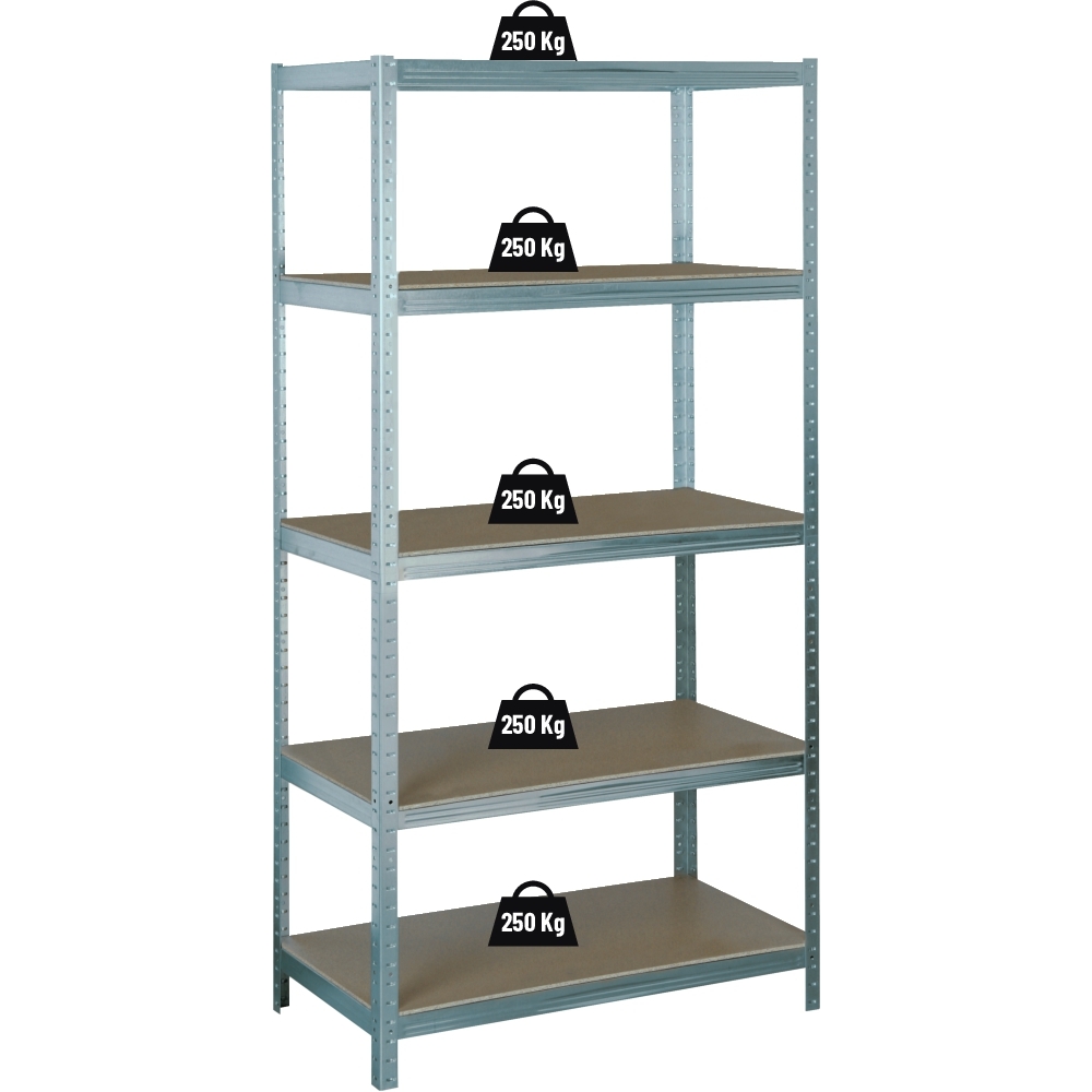 Etagère métallique à emboîter 5 tablettes bois 1800x850x350mm max 1,25T STILKER - 09068