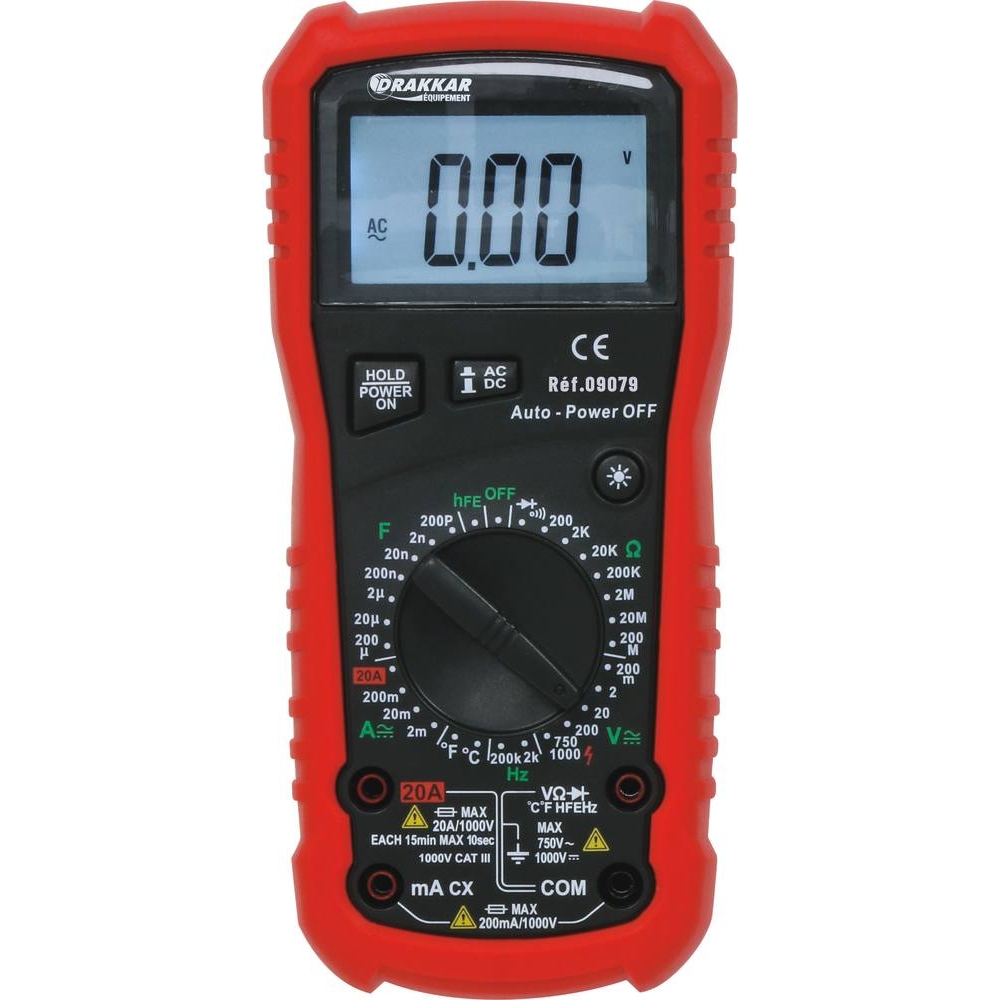 Multimètre digital Cat III 1000V avec sonde température DRAKKAR - 09079