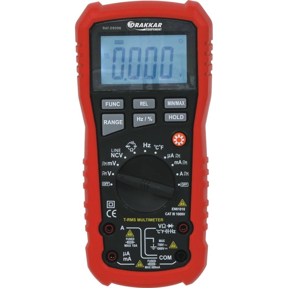 Multimètre digital échelle automatique Cat III 1000V avec sonde température DRAKKAR - 09096