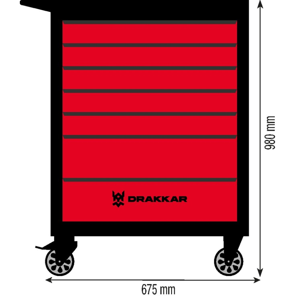 Servante d'atelier 7 tiroirs rouge/noir 675x450x980mm DRAKKAR - 09140