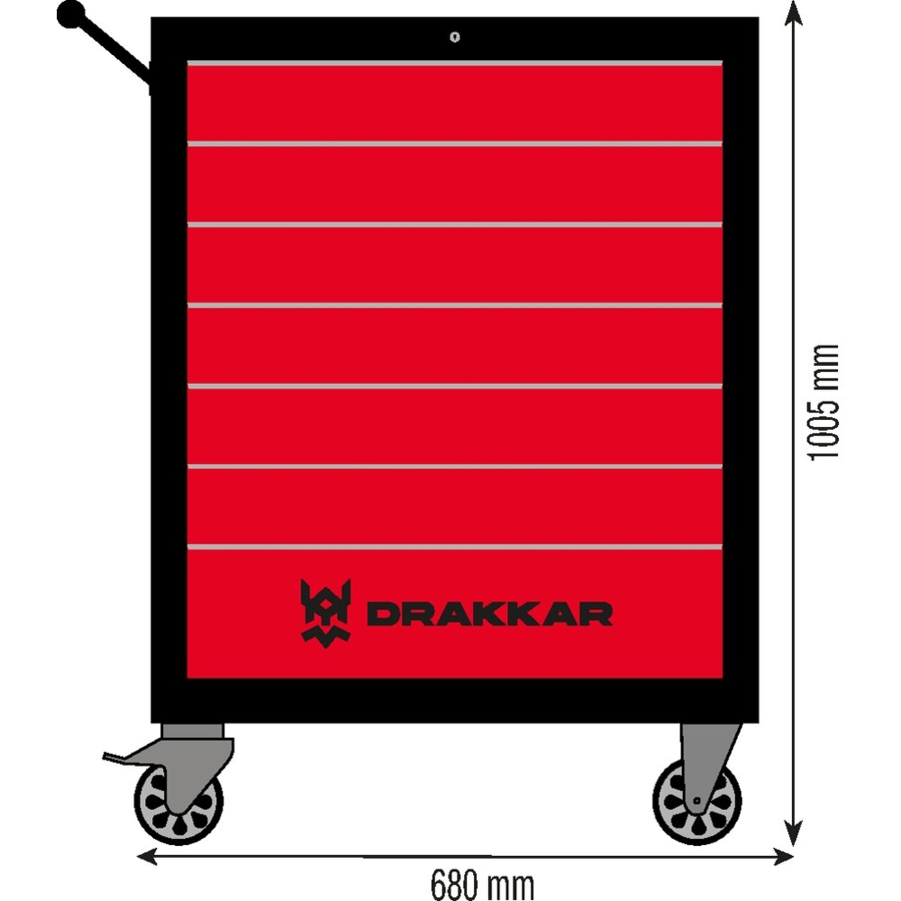 Servante d'atelier 7 tiroirs rouge/noir 680x460x1005mm DRAKKAR - 09141