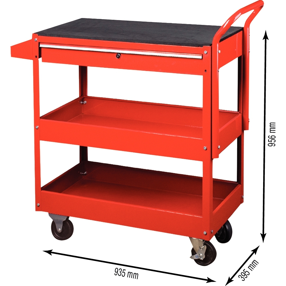 Servante d'atelier métallique 3 plateaux et 1 tiroir 935x395x956mm DRAKKAR - 09147