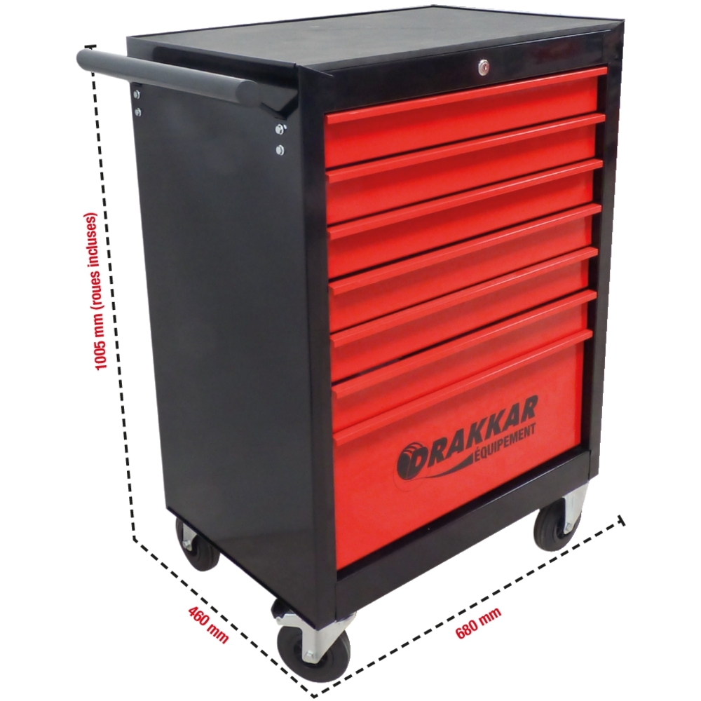 Servante d'atelier 7 tiroirs rouge/noir 680x460x1005mm DRAKKAR - 09231