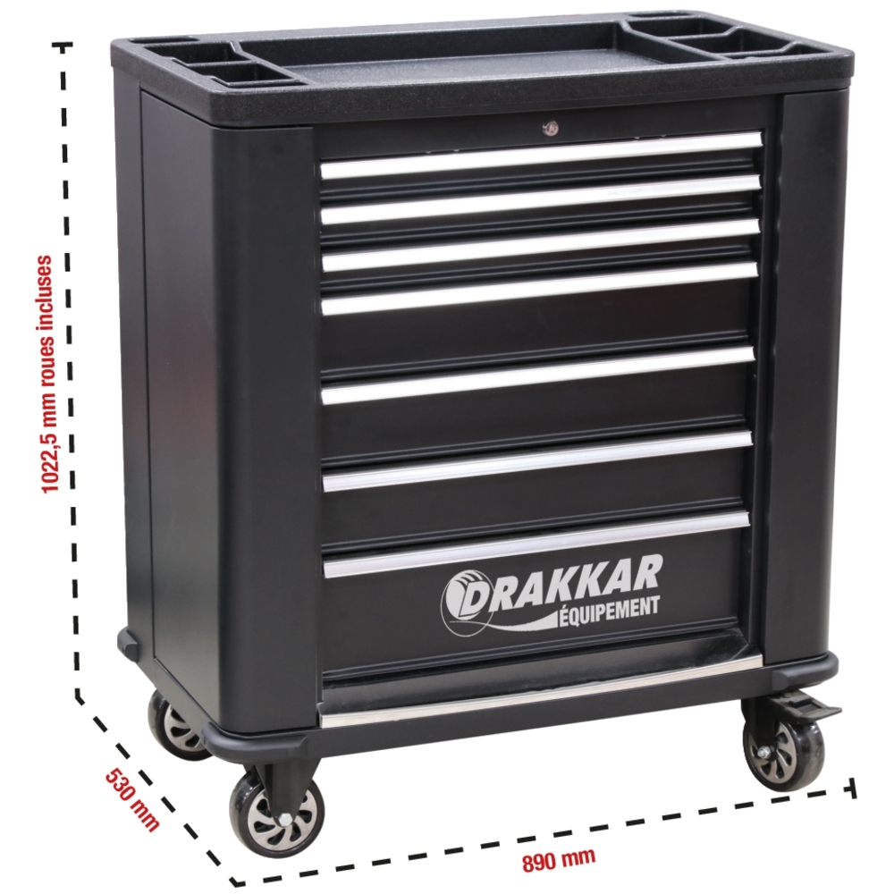 Servante 7 tiroirs avec 2 portes latérales avec plan de travail en ABS 890x530x1022mm DRAKKAR EQUIPEMENT - 09258