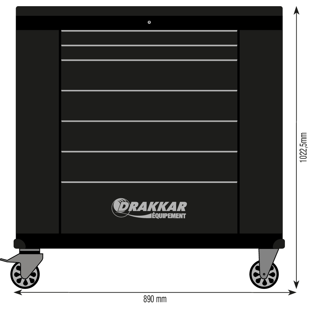 Servante 7 tiroirs avec 2 portes latérales avec plan de travail en ABS 890x530x1022mm DRAKKAR EQUIPEMENT - 09258