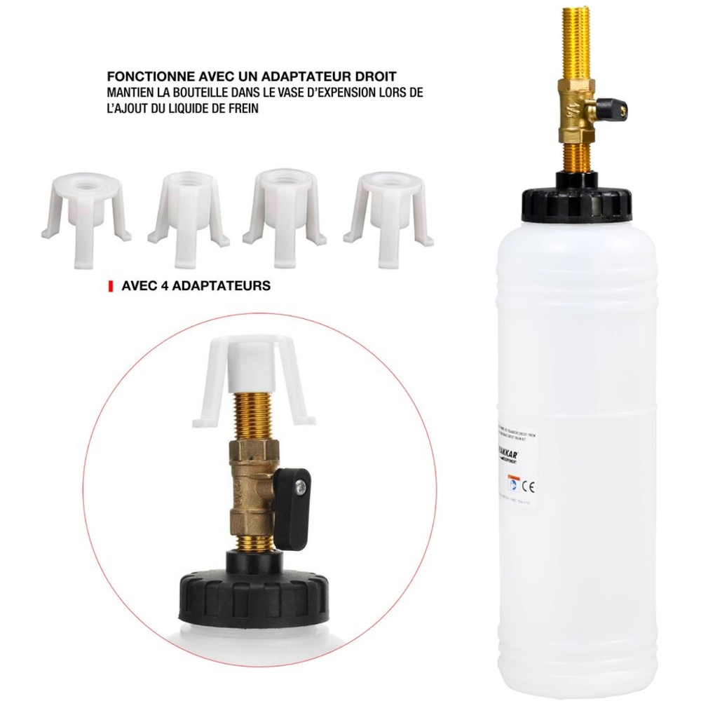 Vidangeur de circuit de frein pneumatique 1L avec bouteille de remplissage DRAKKAR - 10239