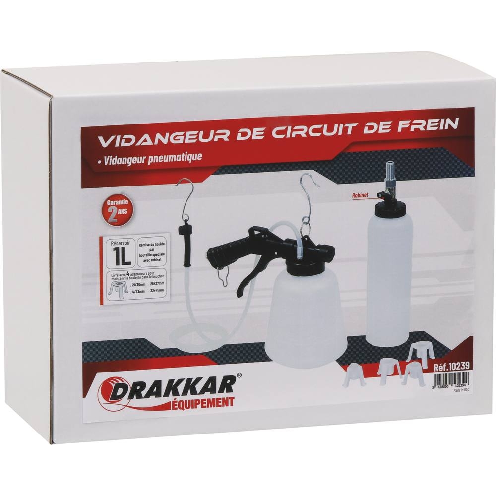 Vidangeur de circuit de frein pneumatique 1L avec bouteille de remplissage DRAKKAR - 10239
