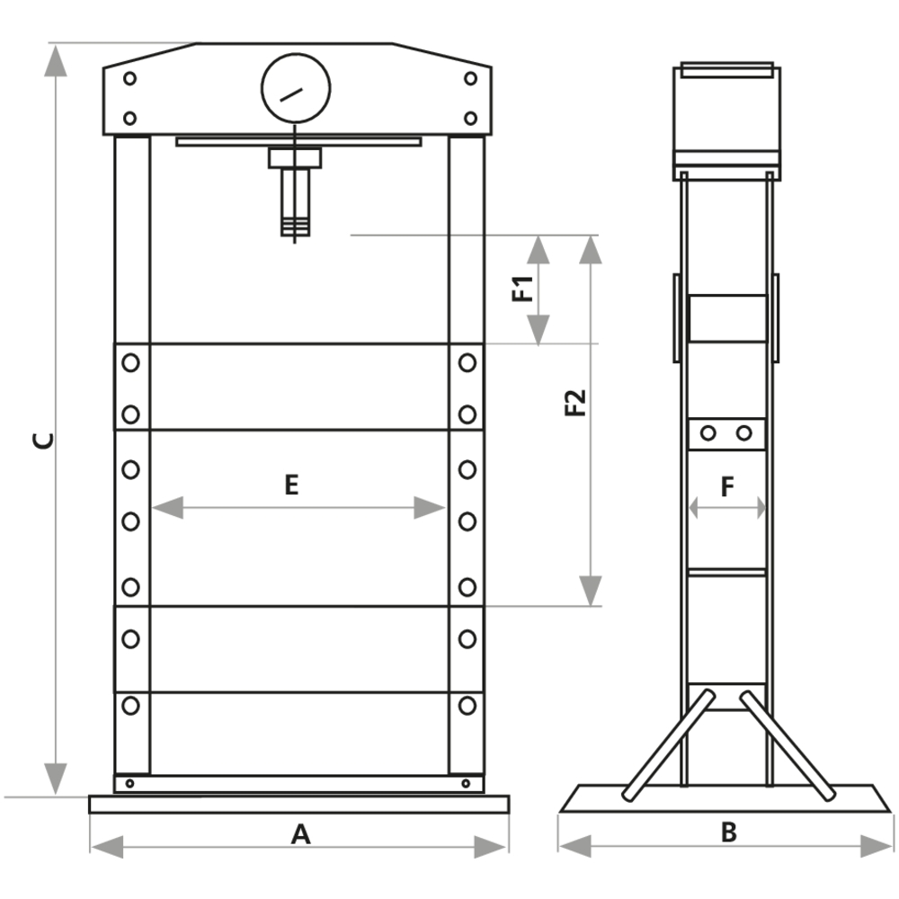 Presse d'atelier manuelle et pneumatique 40T bati boulonné DRAKKAR - 10535
