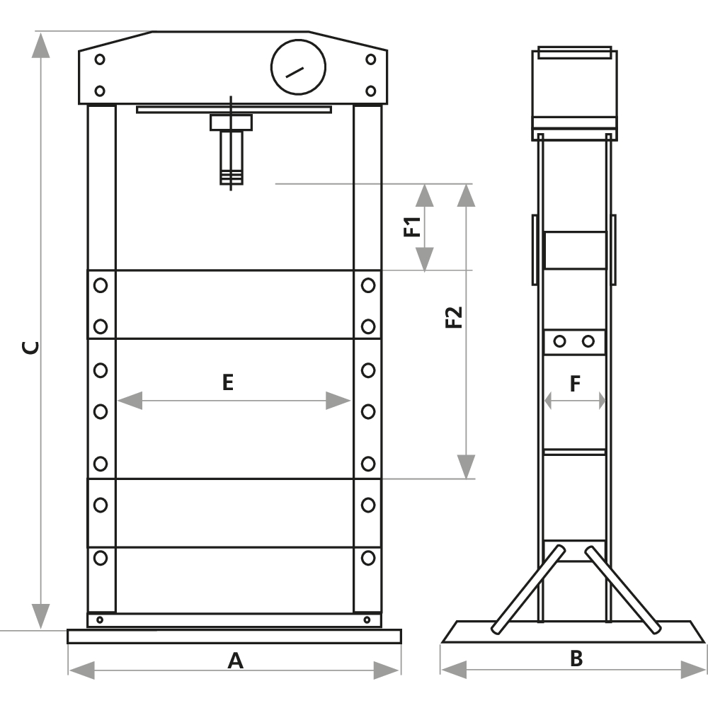 Presse d'atelier manuelle et pneumatique 45T bati boulonné DRAKKAR - 10538