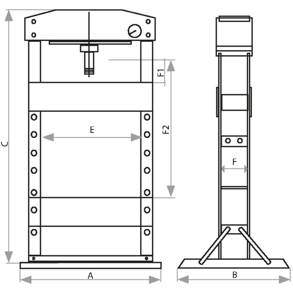 Presse d'atelier manuelle et pneumatique 100T bati soudé DRAKKAR - 10565
