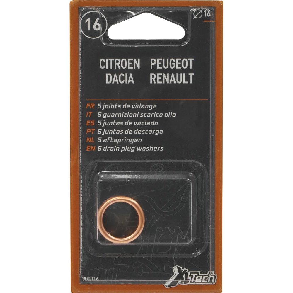 Joint de bouchon de vidange métalloplastique 16mm - de 5 pcs - 10602