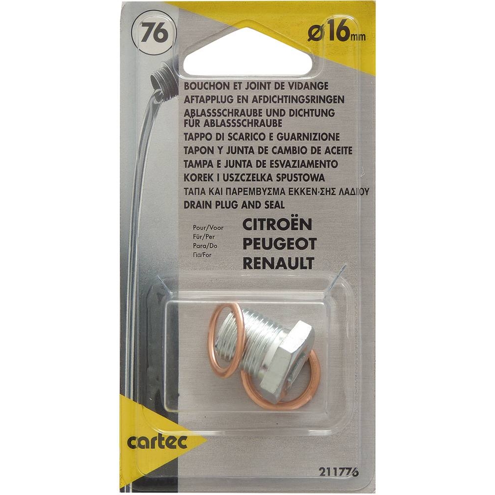 Bouchon de vidange M16 et 2 joints métalloplastiques - - 10634