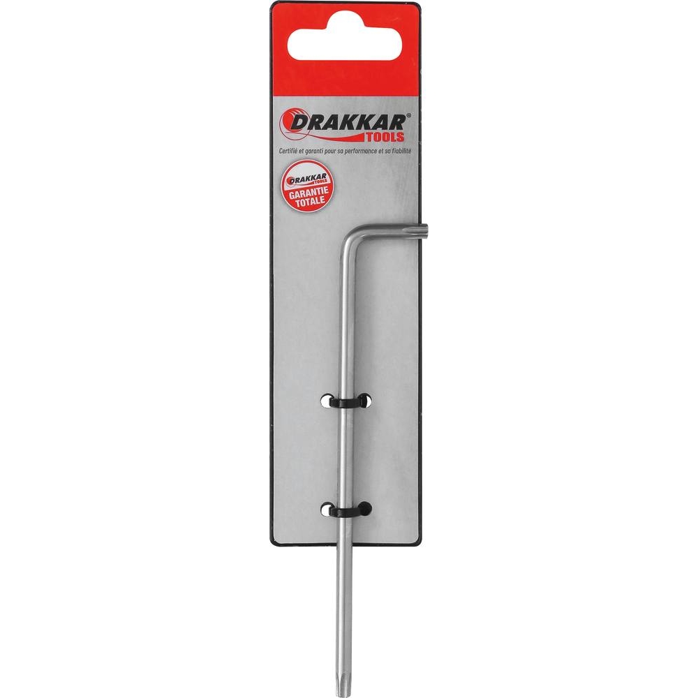 Clé mâle coudée Torx extra longue alésée TT25 - carte DRAKKAR TOOLS - 10641