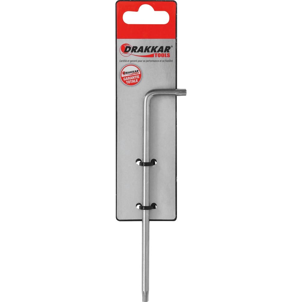 Clé mâle coudée Torx extra longue alésée TT27 - carte DRAKKAR TOOLS - 10643