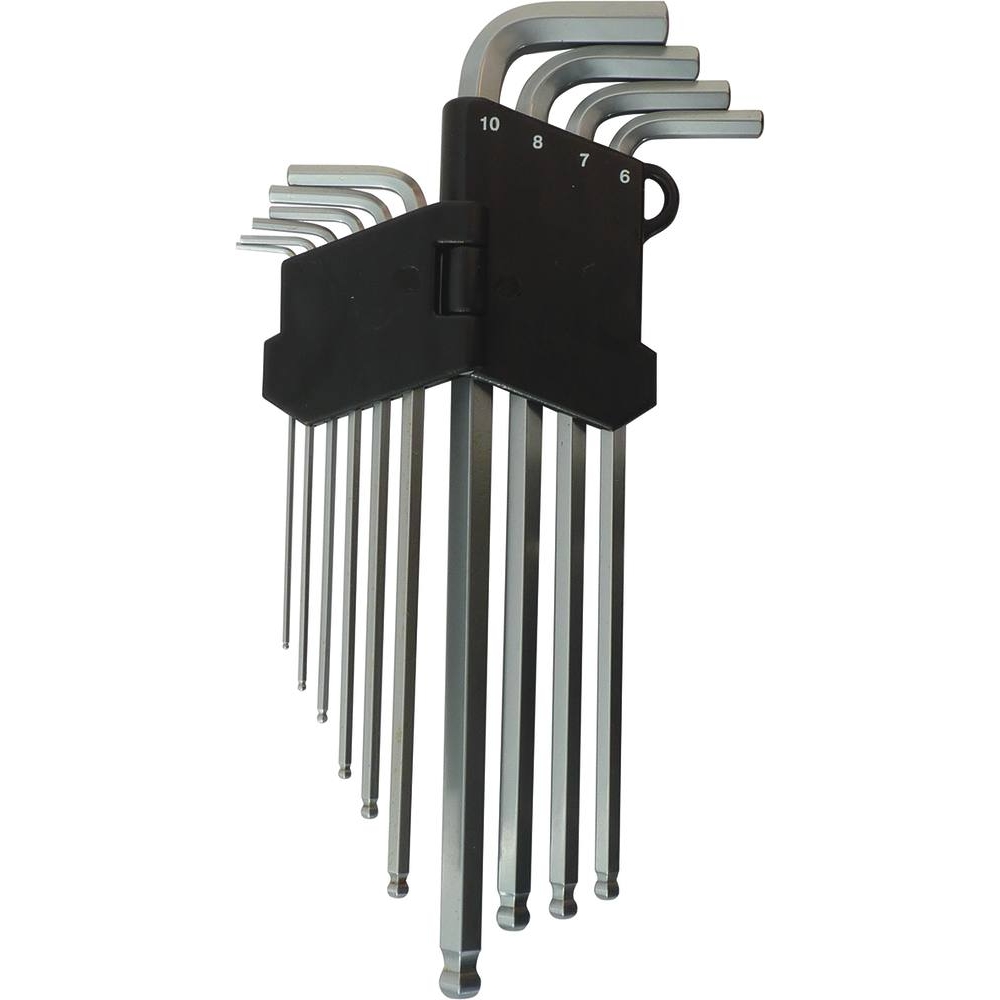 Clés mâles coudées hexagonales extra longues de 1,5 à 10mm - étui pivotant de 10 pcs DRAKKAR TOOLS - 10706