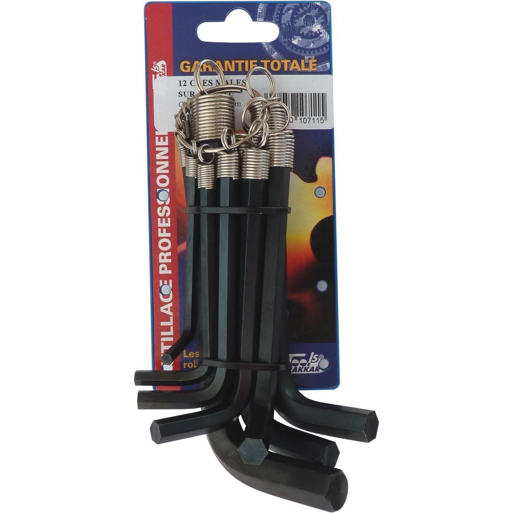 Clés mâles coudées hexagonales de 1,5 à 12mm - anneau de 12 pcs sur carte DRAKKAR TOOLS - 10711