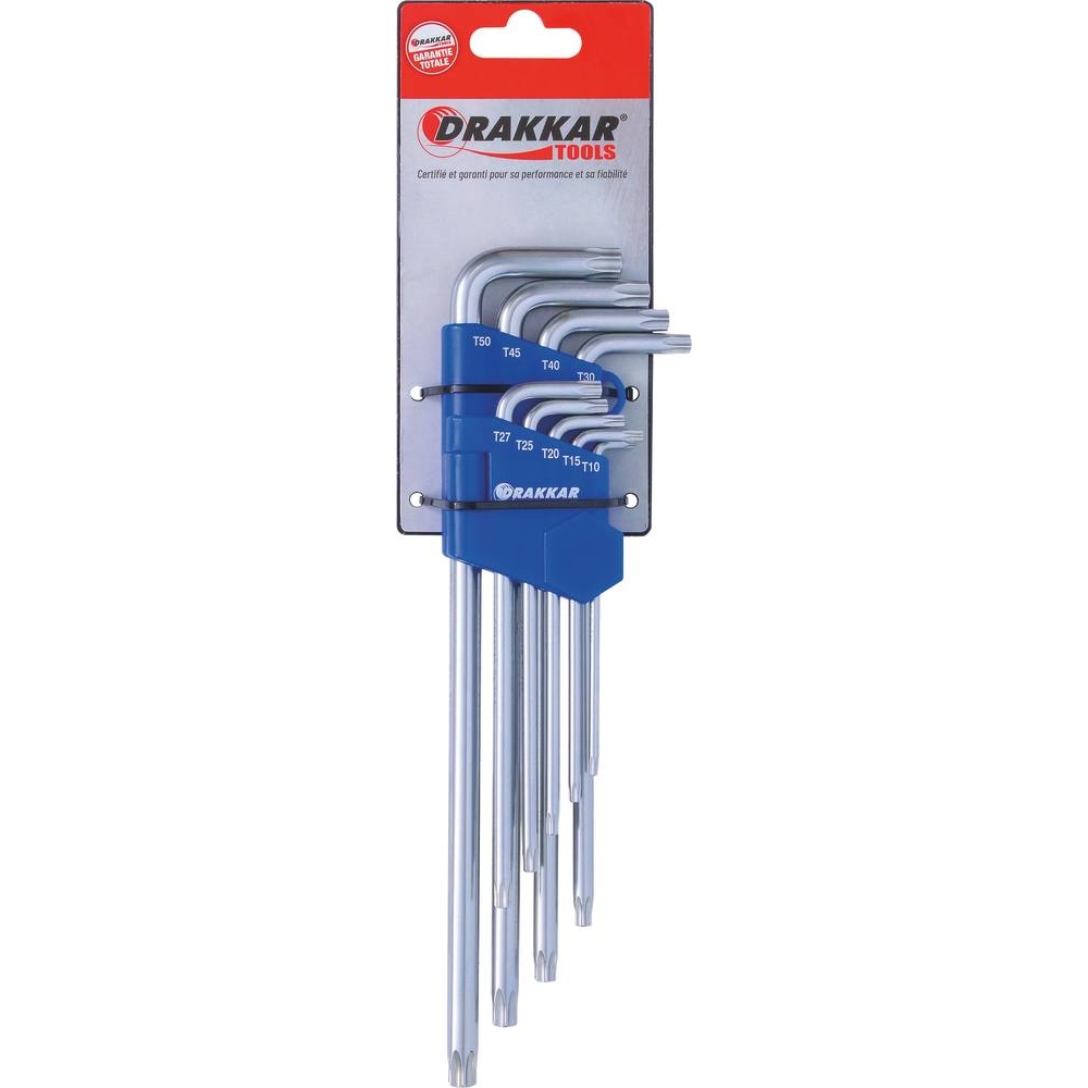 Clé Torx extra longue de T10 à T50 - étui pivotant de 9 pcs sur carte DRAKKAR TOOLS - 10719
