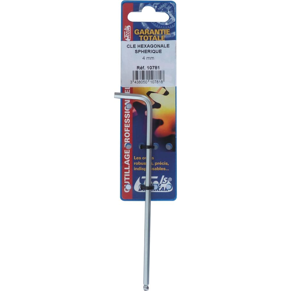 Clé mâle coudée hexagonale extra longue 4mm - carte DRAKKAR TOOLS - 10781