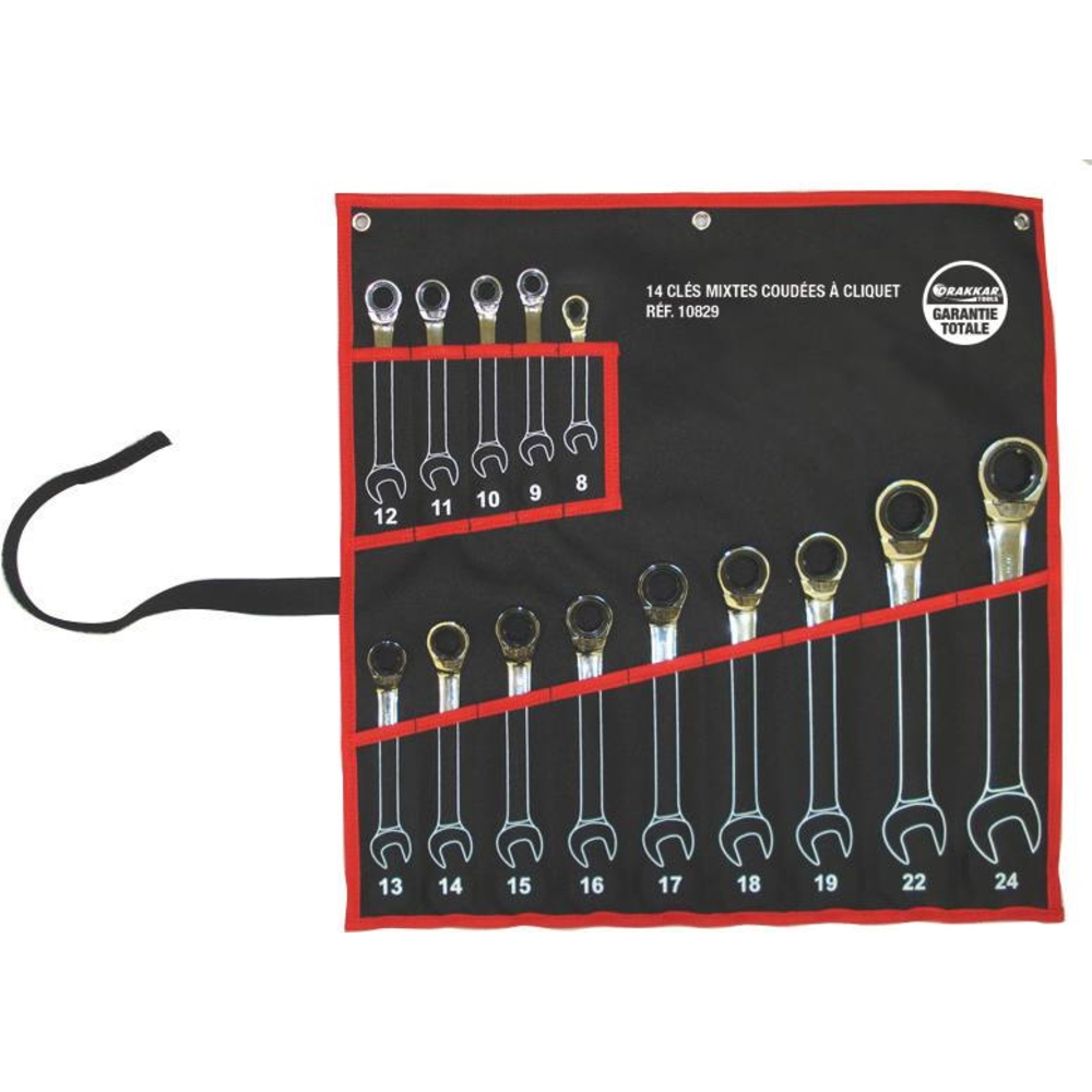 Clés mixtes coudées à cliquet de 8 à 24mm avec inverseur - pochette de 14 pcs DRAKKAR TOOLS - 10829