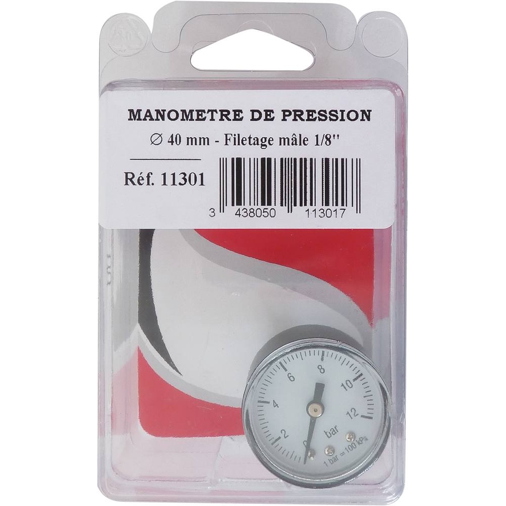 Manomètre de pression 12 bar 40mm filetage mâle 1/8