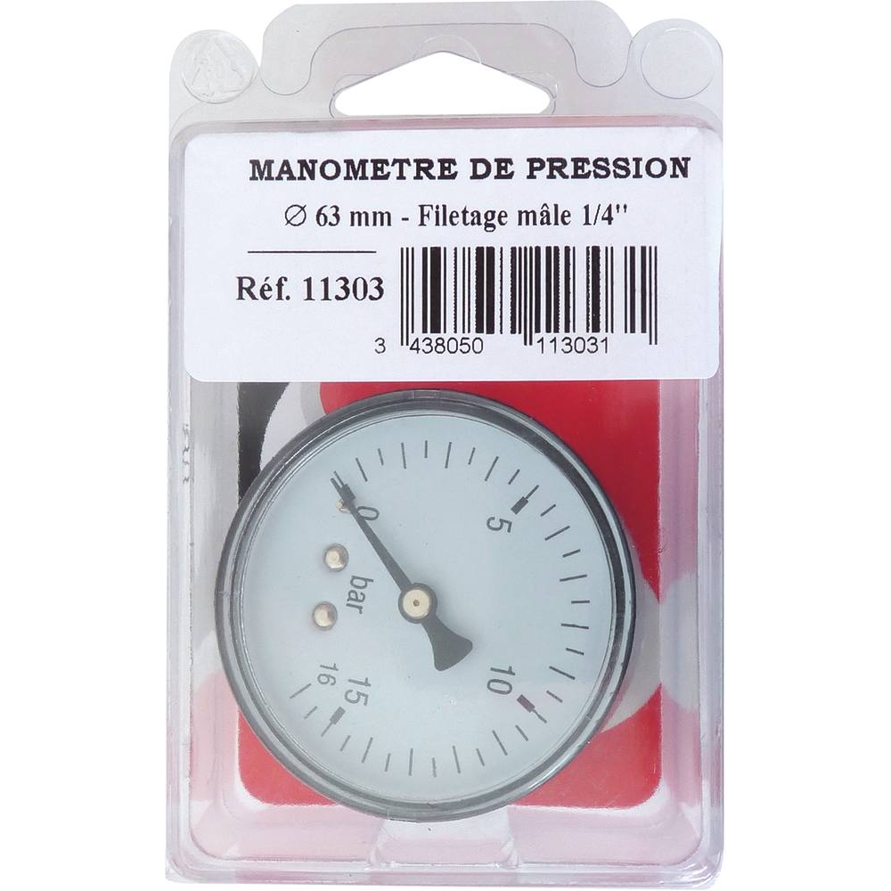 Manomètre de pression 12 bar 63mm filetage mâle 1/4
