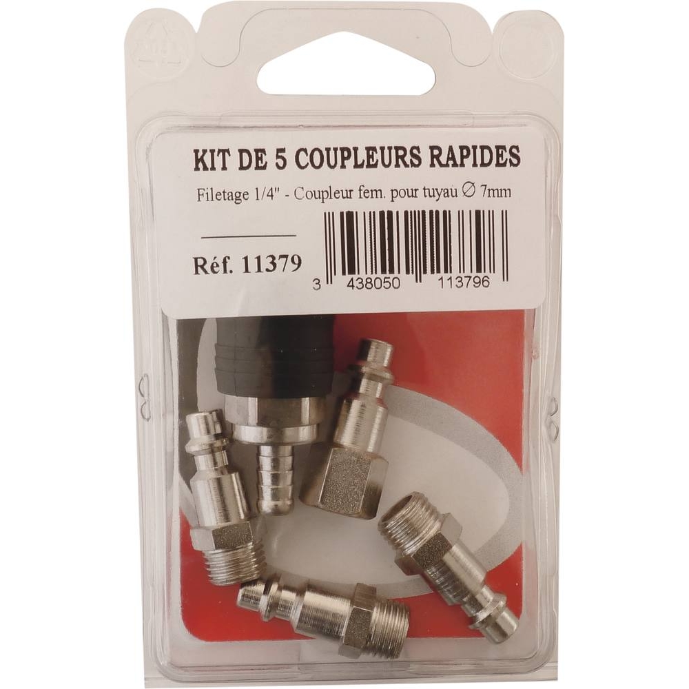 Raccord rapide femelle pour tuyau de 8mm avec 4 raccords rapides mâle - kit 5 pcs STILKER - 11379
