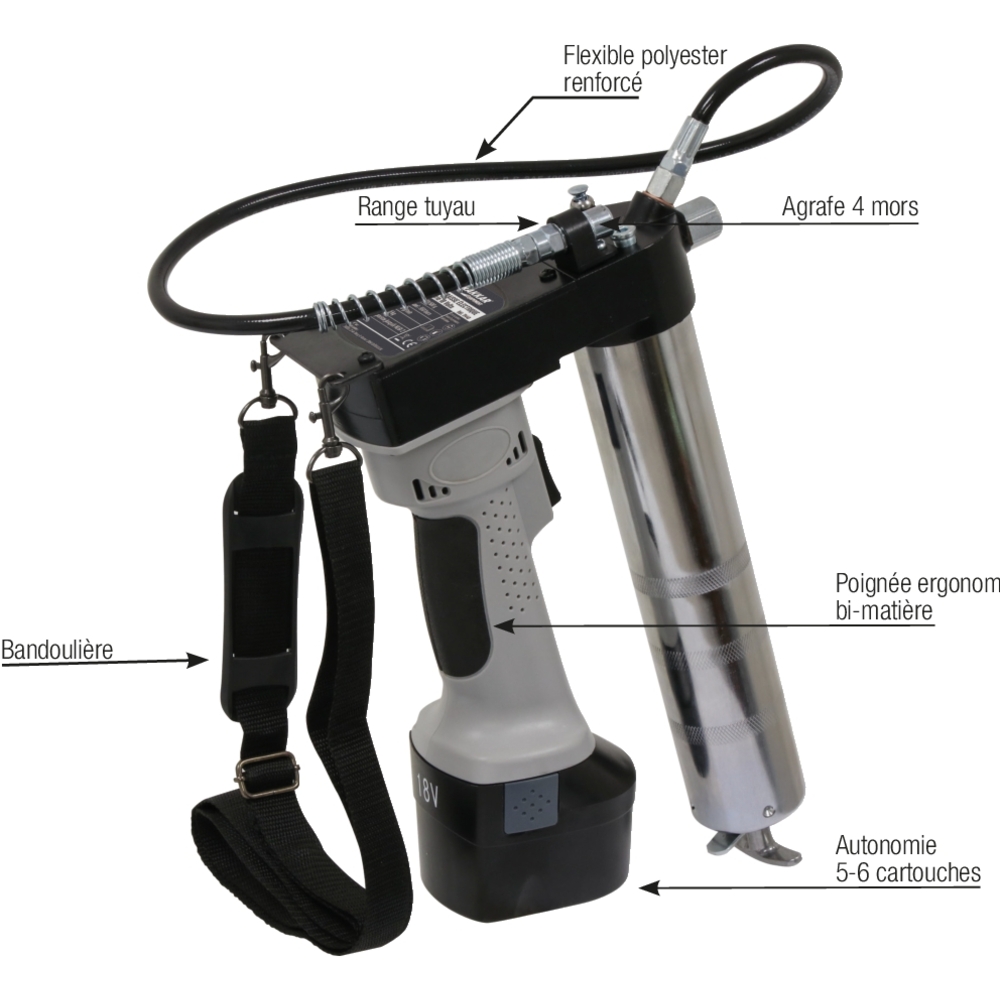 Pompe à graisse 18V avec 1 batterie Ni-Mh DRAKKAR - 11389