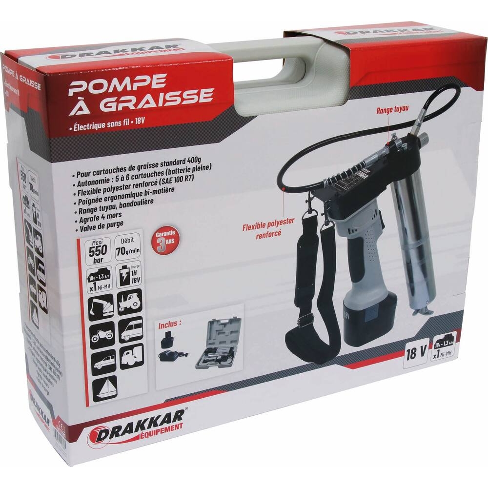 Pompe à graisse 18V avec 1 batterie Ni-Mh DRAKKAR - 11389