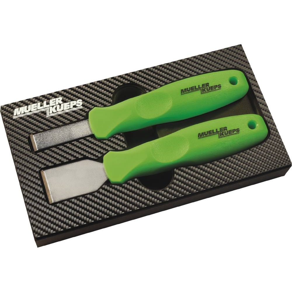 Grattoir lame acier de 16mm et 32mm avec manche PVC - lot de 2 pcs MULLER - 12334