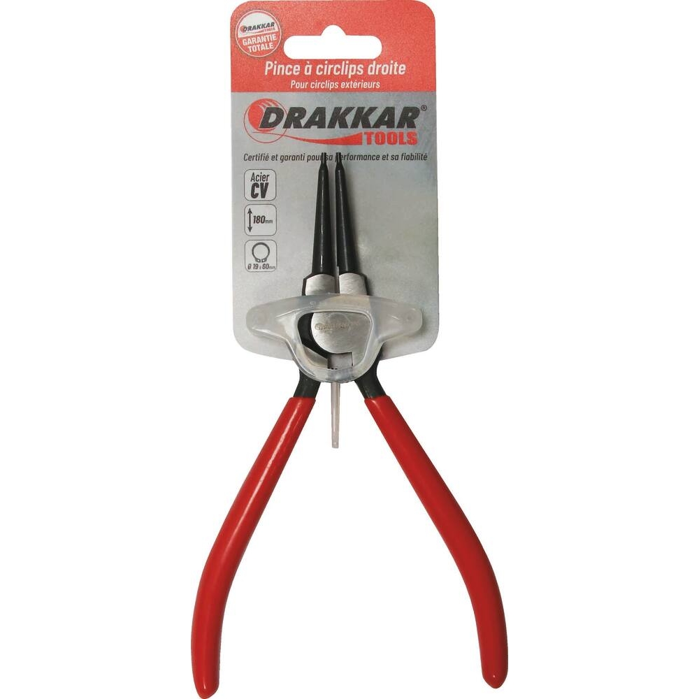 Pince droite 180mm pour circlips extérieur 19/60mm gainée - carte DRAKKAR TOOLS - 12533