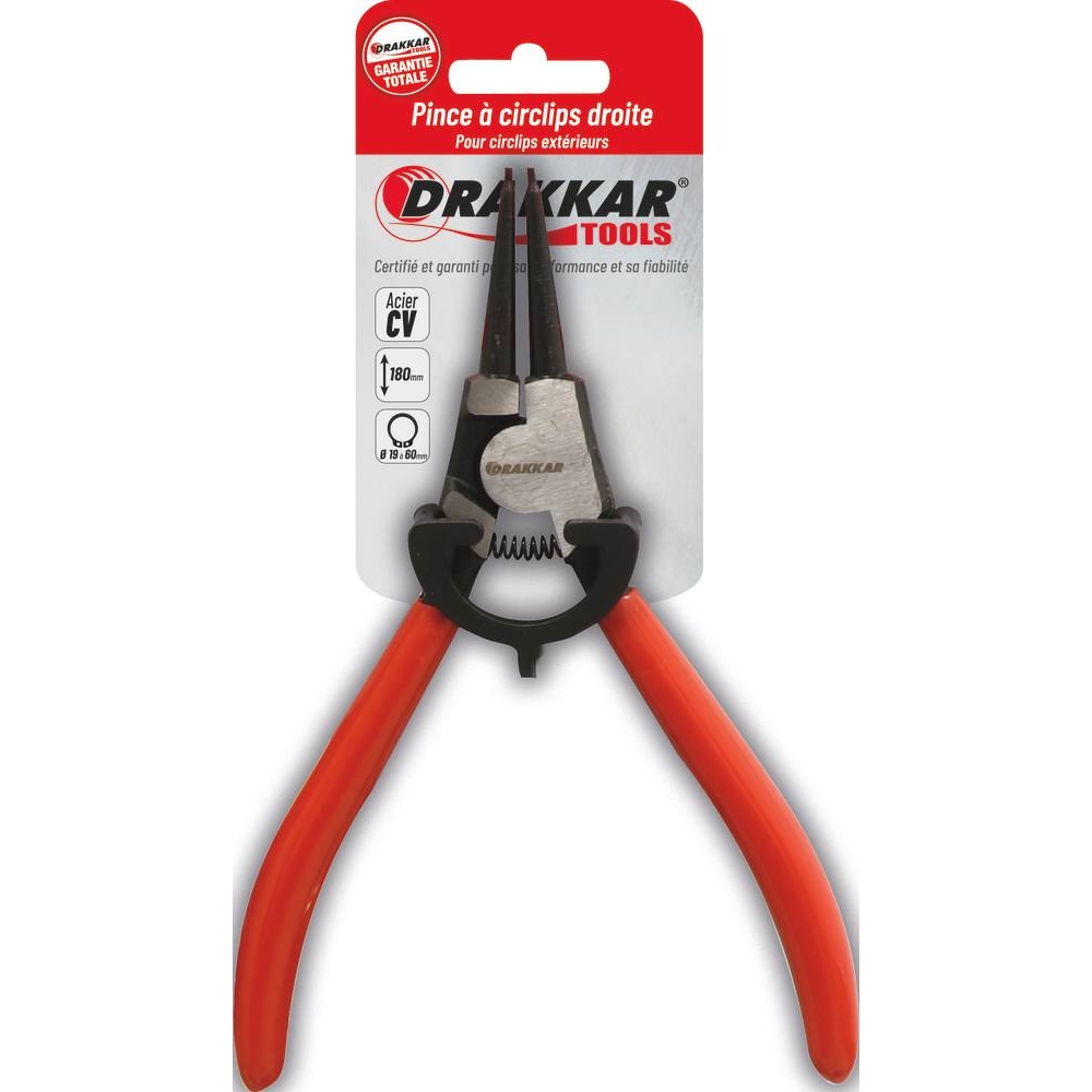 Pince droite 180mm pour circlips extérieur 19/60mm gainée - carte DRAKKAR TOOLS - 12533