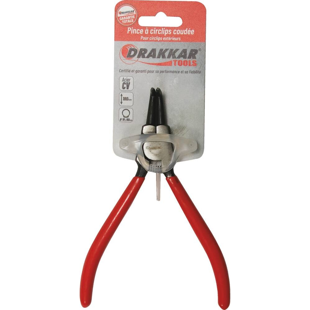 Pince coudée 180mm pour circlips extérieur 19/60mm gainée - carte DRAKKAR TOOLS - 12537