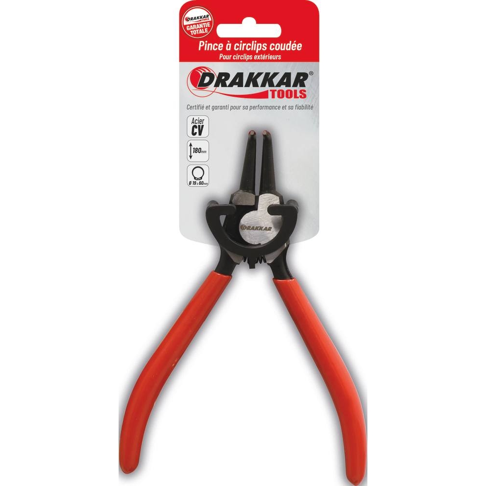 Pince coudée 180mm pour circlips extérieur 19/60mm gainée - carte DRAKKAR TOOLS - 12537