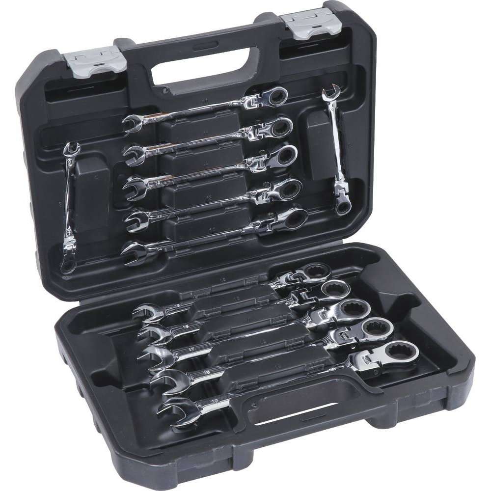 Clés mixtes articulées à cliquet de 8 à 19mm 72 dents - mallette de 12 pcs DRAKKAR TOOLS - 12600