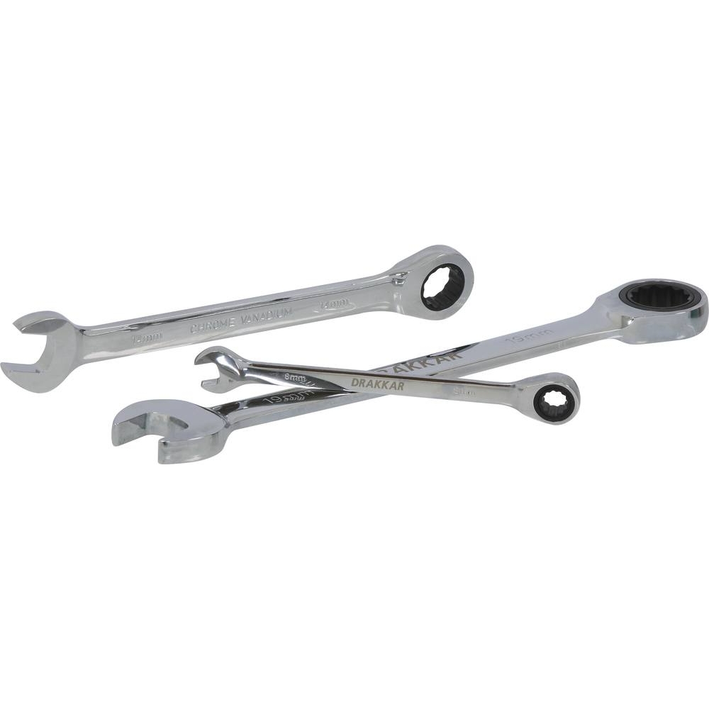 Clés mixtes droites à cliquet de 8 à 19mm 72 dents - mallette de 12 pcs DRAKKAR TOOLS - 12610