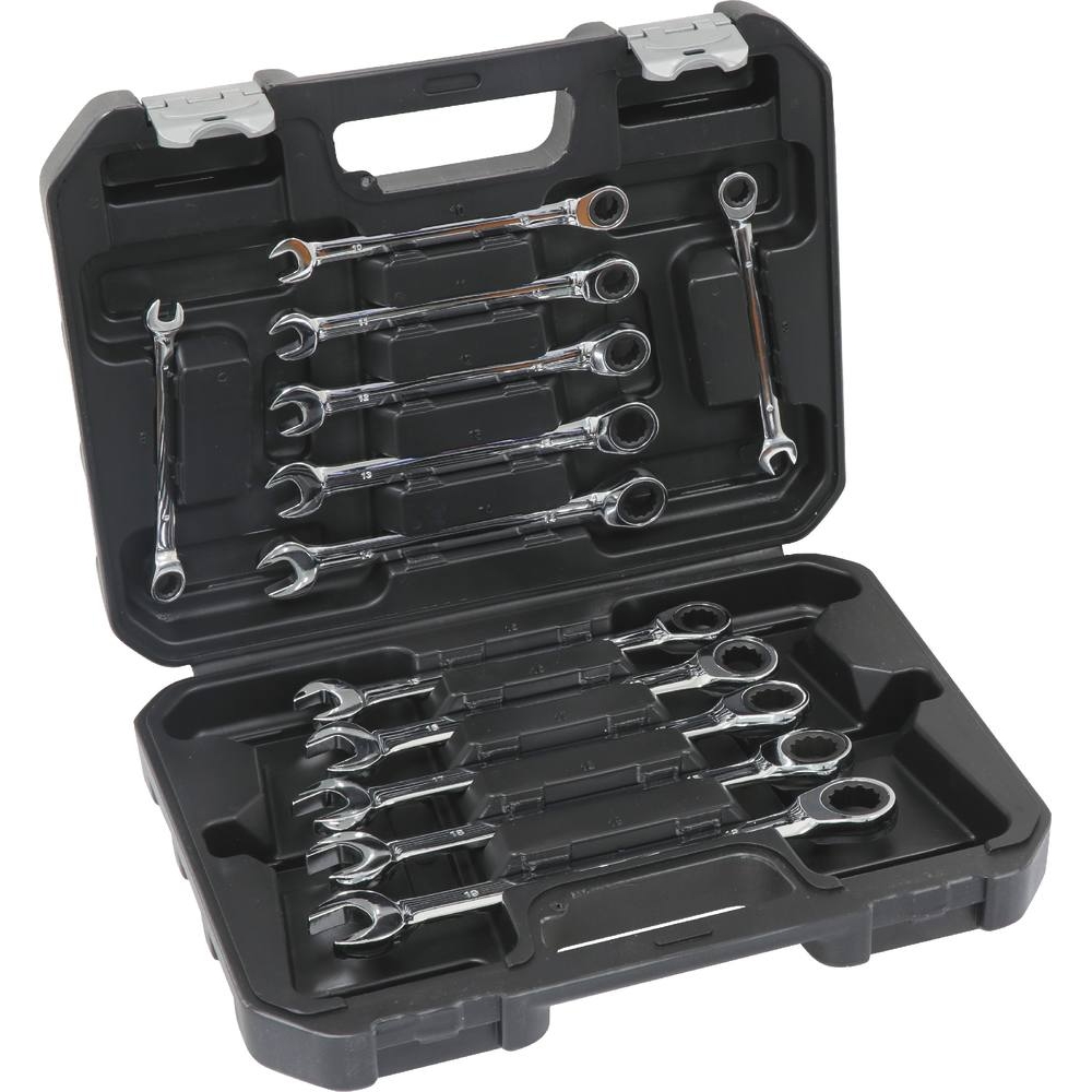 Clés mixtes droites à cliquet de 8 à 19mm 72 dents - mallette de 12 pcs DRAKKAR TOOLS - 12610