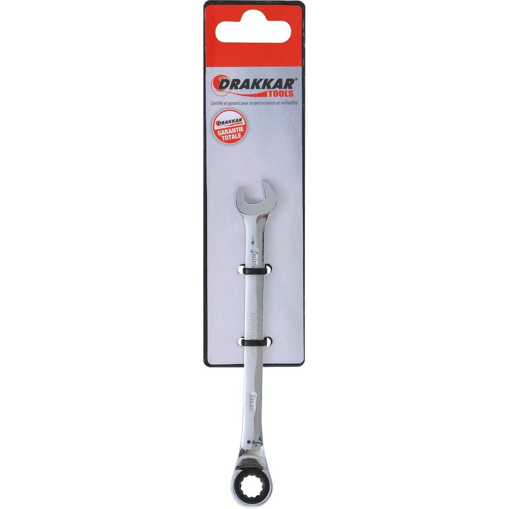 Clé mixte coudée à cliquet de 8mm avec inverseur - carte DRAKKAR TOOLS - 12631