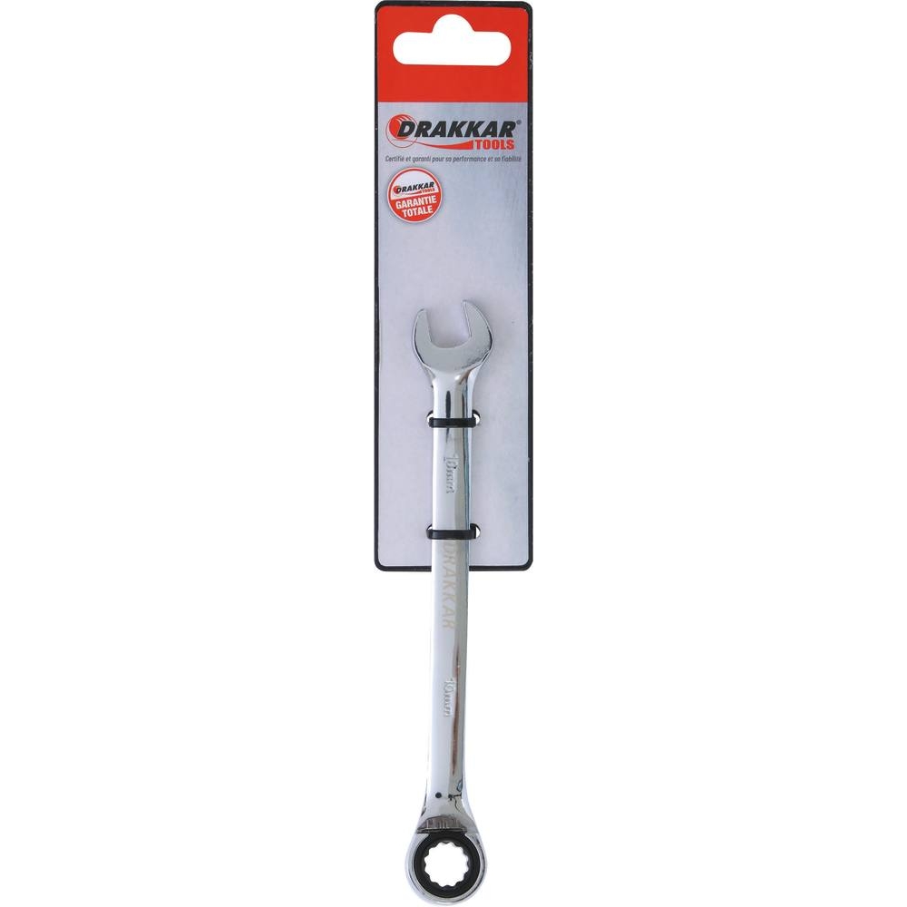Clé mixte coudée à cliquet de 10mm avec inverseur - carte DRAKKAR TOOLS - 12633