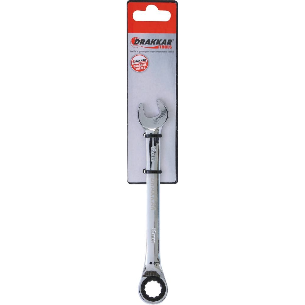 Clé mixte coudée à cliquet de 12mm avec inverseur - carte DRAKKAR TOOLS - 12635