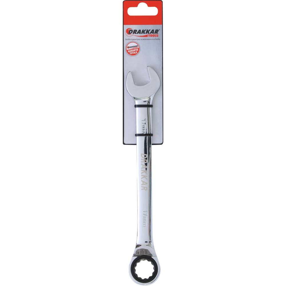 Clé mixte coudée à cliquet de 17mm avec inverseur - carte DRAKKAR TOOLS - 12637