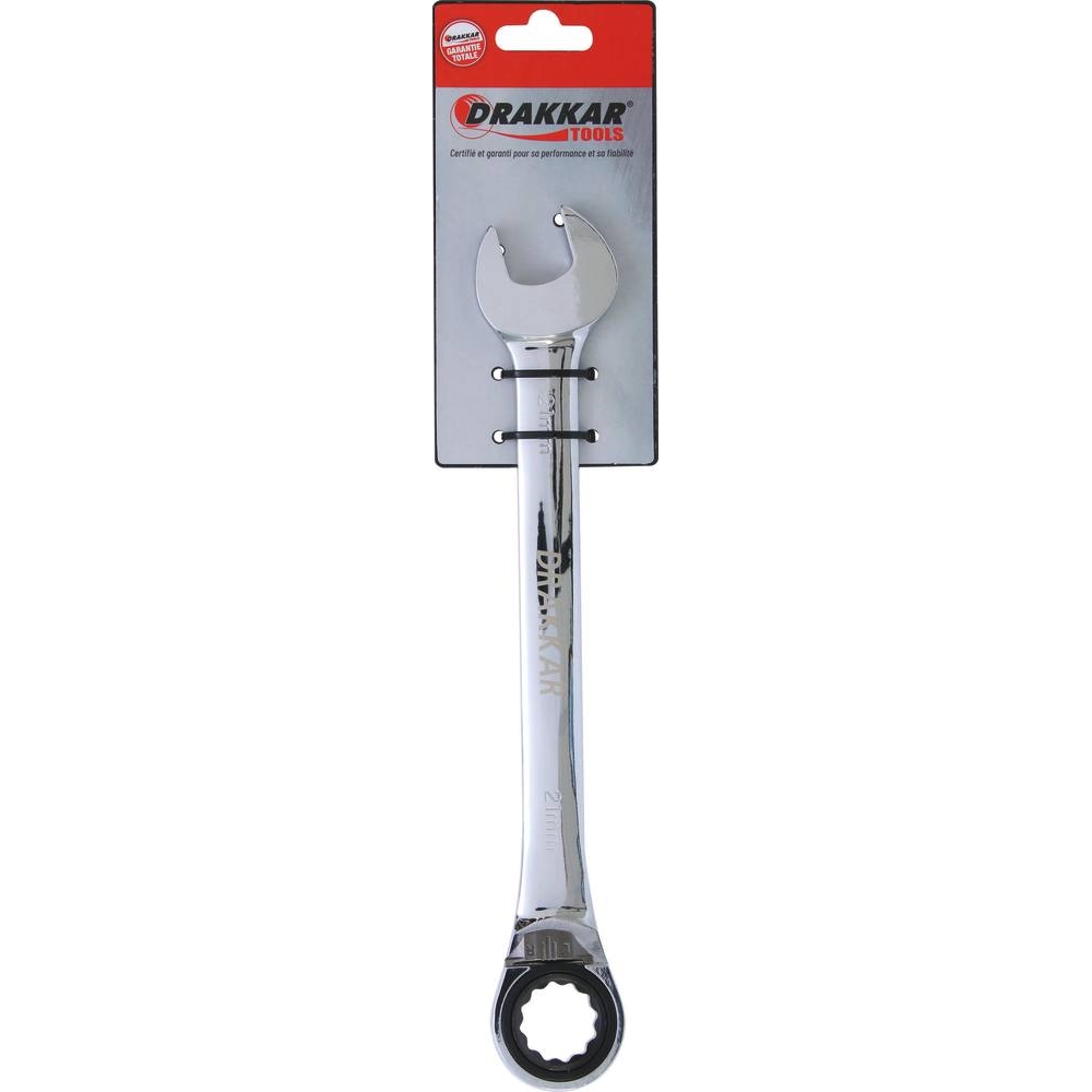 Clé mixte coudée à cliquet de 21mm avec inverseur - carte DRAKKAR TOOLS - 12642