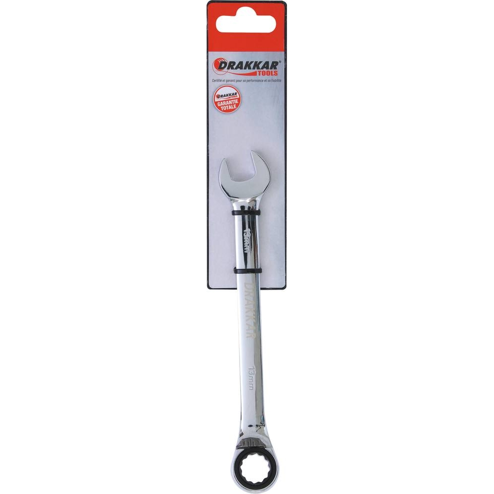 Clé mixte coudée à cliquet de 13mm avec inverseur - carte DRAKKAR TOOLS - 12676