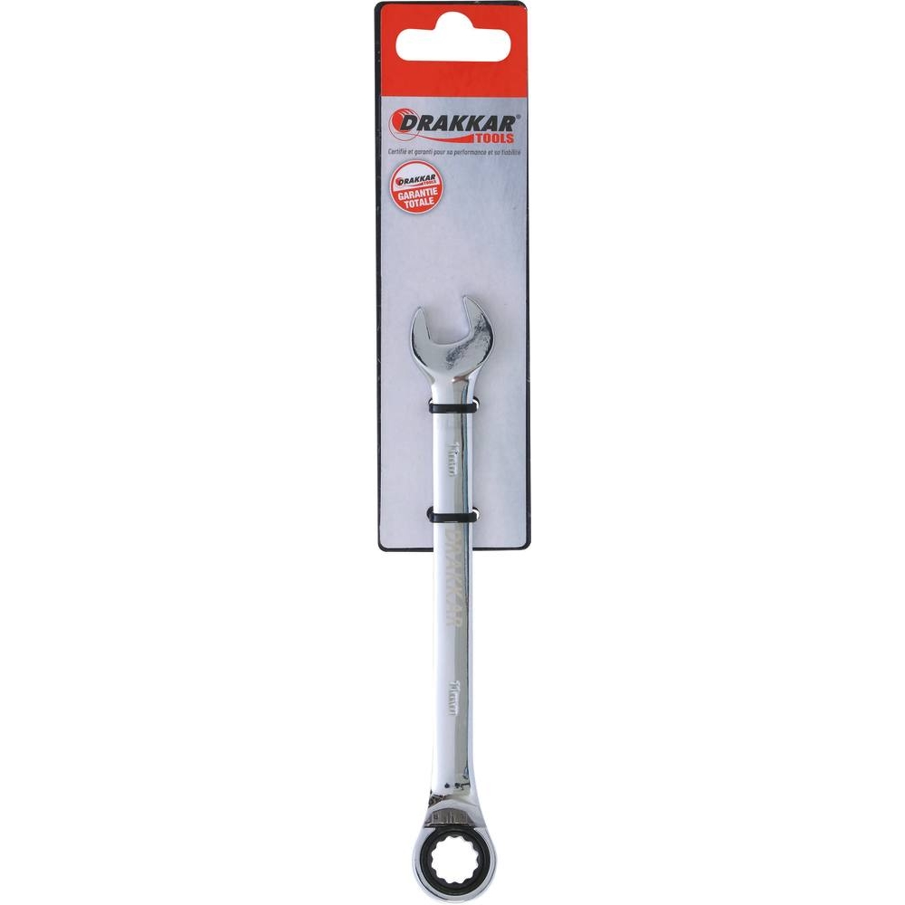 Clé mixte coudée à cliquet de 11mm avec inverseur - carte DRAKKAR TOOLS - 12677