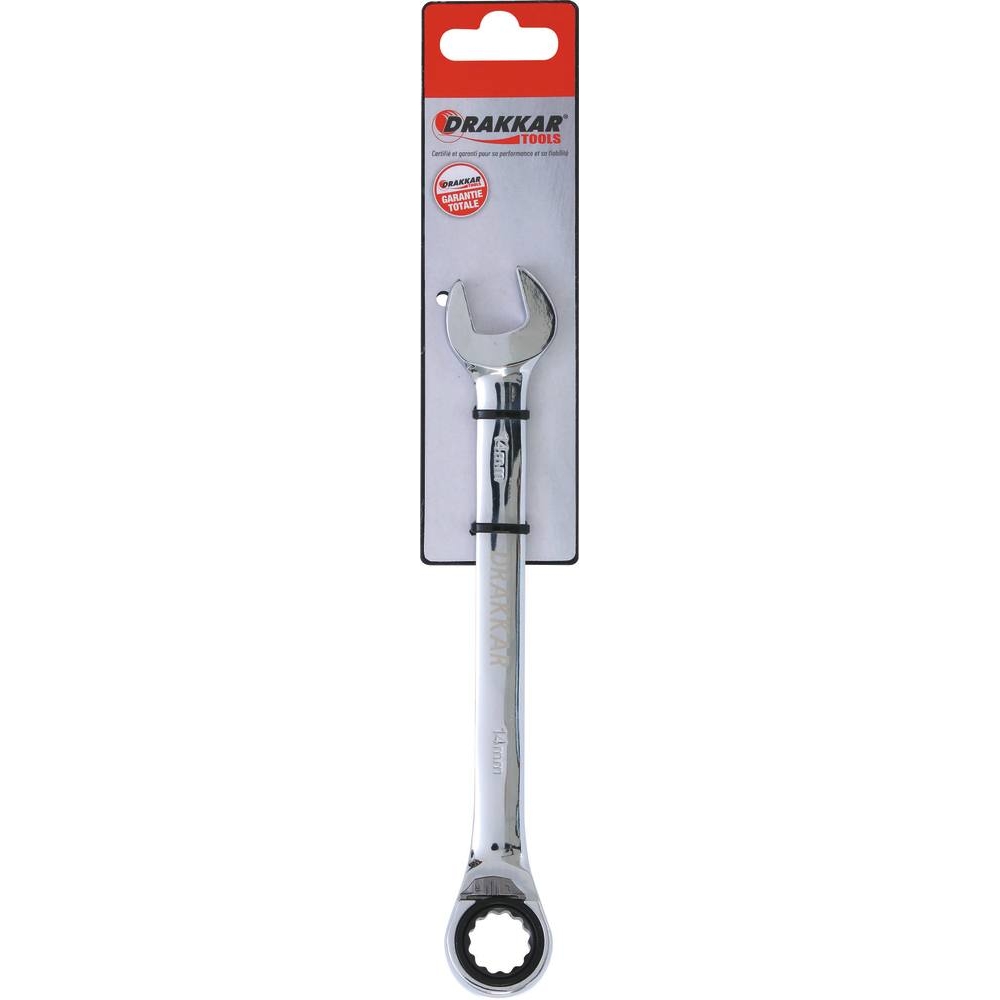Clé mixte coudée à cliquet de 14mm avec inverseur - carte DRAKKAR TOOLS - 12679